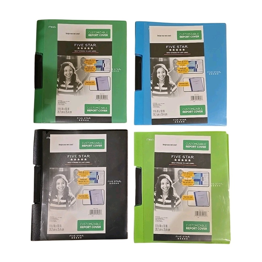 Five Star Customizable‎ Report Cover, 11.5 x 10 Inch, 4 Pack, Green Blue Black